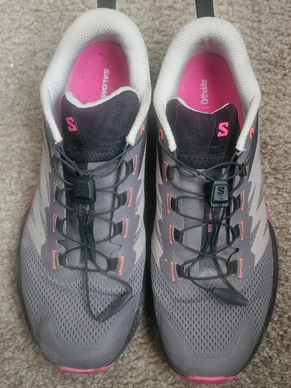 Salomon Women’s Gray and Pink Trail Running Shoes